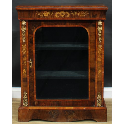 2215 - A Victorian gilt metal mounted walnut and marquetry pier display cabinet, rectangular top above a gl... 