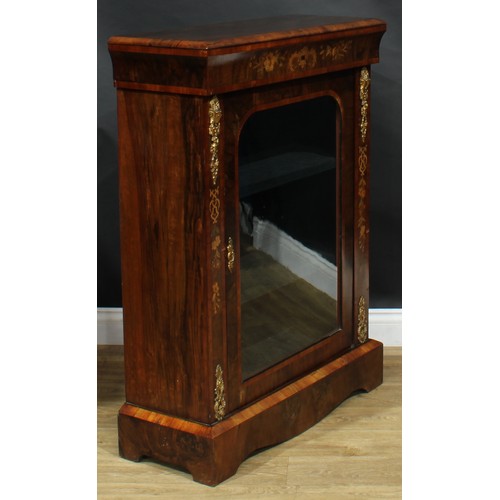 2215 - A Victorian gilt metal mounted walnut and marquetry pier display cabinet, rectangular top above a gl... 