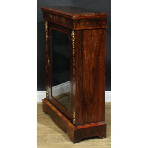 2215 - A Victorian gilt metal mounted walnut and marquetry pier display cabinet, rectangular top above a gl... 