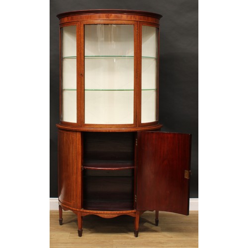 1889 - An Edwardian satinwood crossbanded mahogany demilune display cabinet, moulded cornice above a glazed... 