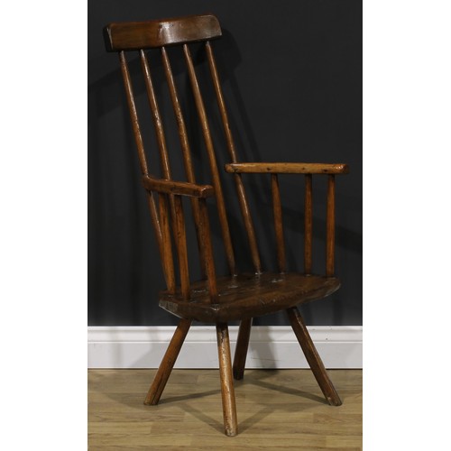 1610 - A 19th century Irish ash and elm primary hedge or famine chair, of traditional vernacular form, 99cm... 