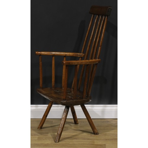 1610 - A 19th century Irish ash and elm primary hedge or famine chair, of traditional vernacular form, 99cm... 