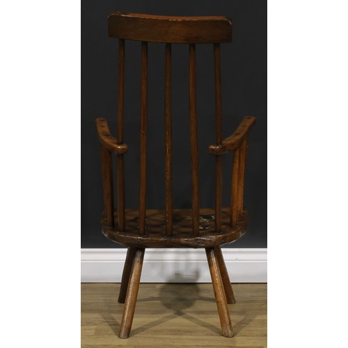 1610 - A 19th century Irish ash and elm primary hedge or famine chair, of traditional vernacular form, 99cm... 