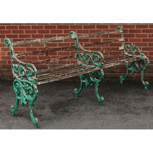 2422 - A large 19th century cast and wrought iron garden bench, one slat impressed NB IC centred by a lion,... 