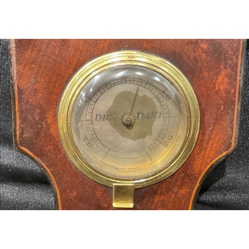 2076 - A 19th century mahogany wheel barometer, 20cm silvered register, hygrometer, mercury thermometer, co... 