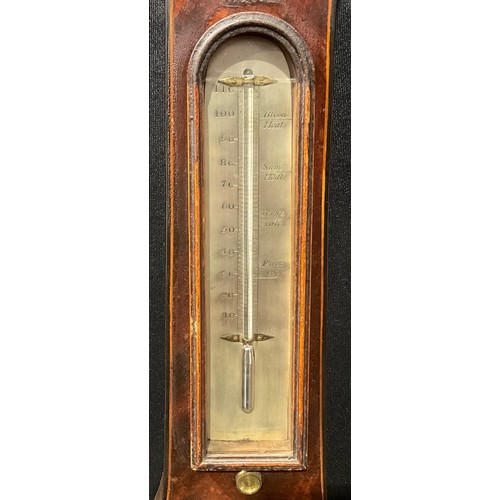 2076 - A 19th century mahogany wheel barometer, 20cm silvered register, hygrometer, mercury thermometer, co... 