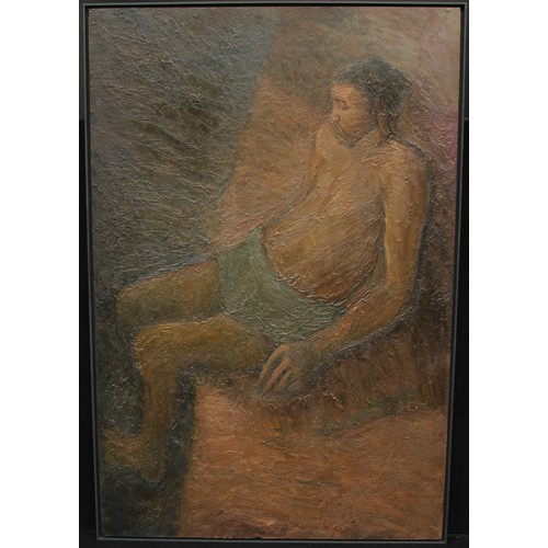 712 - Patrick Procktor RA (1936 – 2003) 
Portrait of a Man, full-length, seated, nude but for his draped w... 