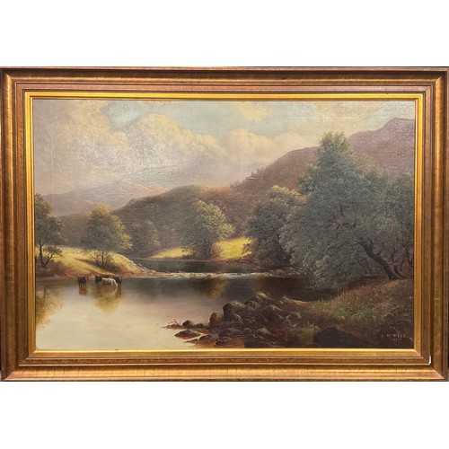 549 - ** Howell (early 20th century)
Cattle Watering
signed, oil on canvas, 48cm x 73cm