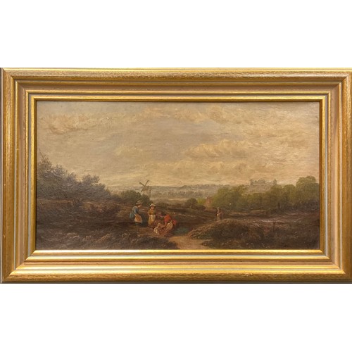 576 - English School (19th century)
Gathering Heather, Landscape with Windmill
oil on canvas, 19.5cm x 36.... 