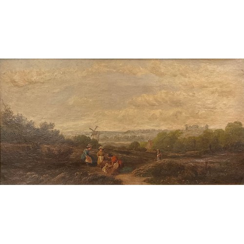 576 - English School (19th century)
Gathering Heather, Landscape with Windmill
oil on canvas, 19.5cm x 36.... 