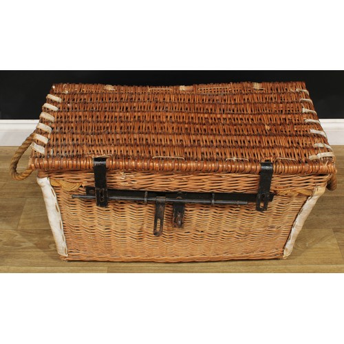 2071 - Militaria - a British World War II wicker military supply pannier, hinged cover with canvas top cove... 