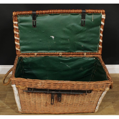 2071 - Militaria - a British World War II wicker military supply pannier, hinged cover with canvas top cove... 