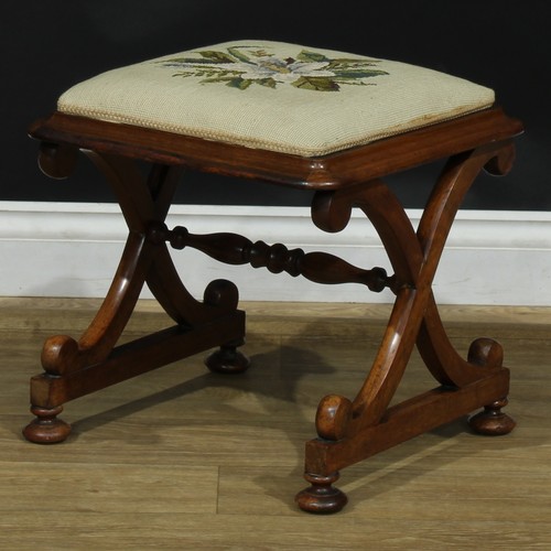 2578 - A Victorian Cheshire rosewood stool, by Robert Garnett (1805-1877), Penketh, stamped, stuffed-over s... 