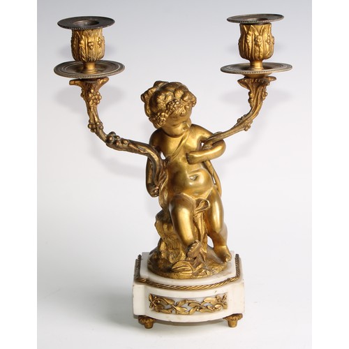 1814 - A pair of 19th century French bronze figural two-light candelabra, after Clodion (1738 - 1814), sign... 