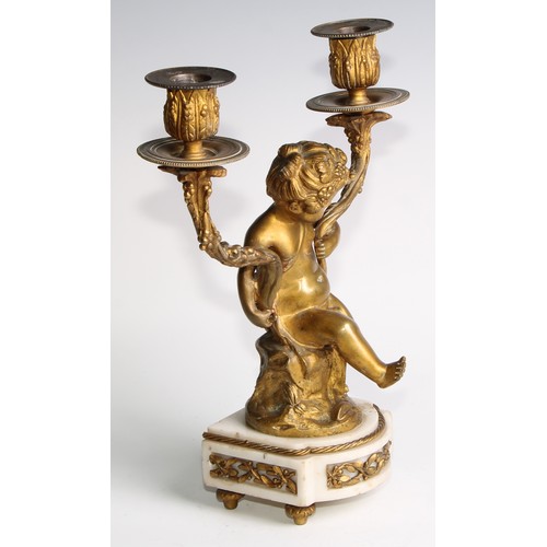 1814 - A pair of 19th century French bronze figural two-light candelabra, after Clodion (1738 - 1814), sign... 