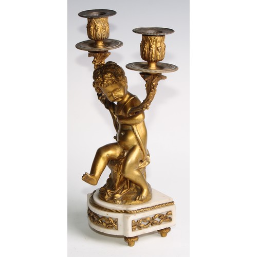 1814 - A pair of 19th century French bronze figural two-light candelabra, after Clodion (1738 - 1814), sign... 