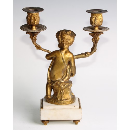 1814 - A pair of 19th century French bronze figural two-light candelabra, after Clodion (1738 - 1814), sign... 