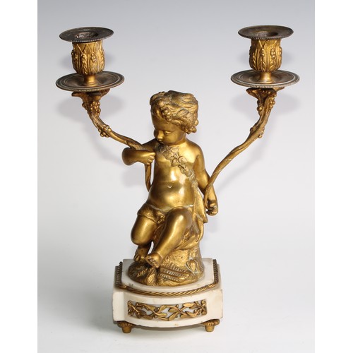 1814 - A pair of 19th century French bronze figural two-light candelabra, after Clodion (1738 - 1814), sign... 