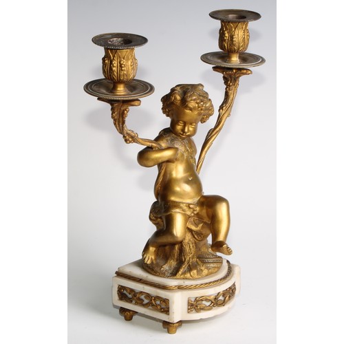 1814 - A pair of 19th century French bronze figural two-light candelabra, after Clodion (1738 - 1814), sign... 