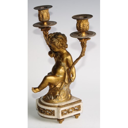 1814 - A pair of 19th century French bronze figural two-light candelabra, after Clodion (1738 - 1814), sign... 