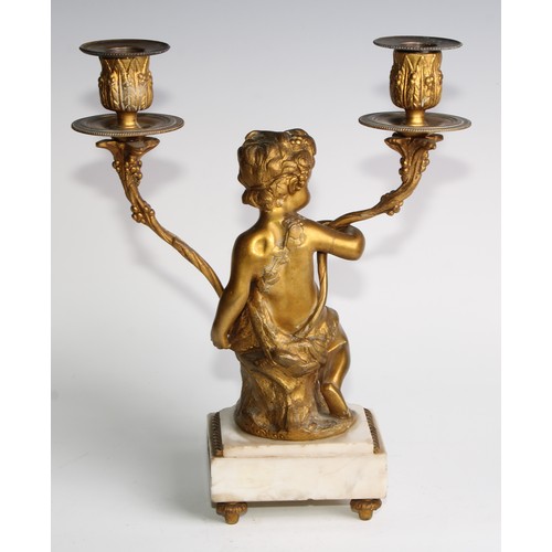 1814 - A pair of 19th century French bronze figural two-light candelabra, after Clodion (1738 - 1814), sign... 