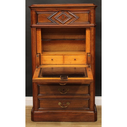 1833 - A late 19th century rosewood secrétaire à abattant, slightly oversailing top above an arrangement of... 