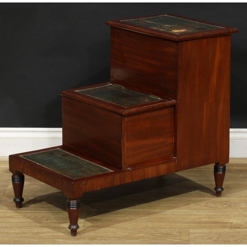 2250 - A set of Victorian mahogany library steps, the top and centre with hinged tops enclosing a vacant in... 