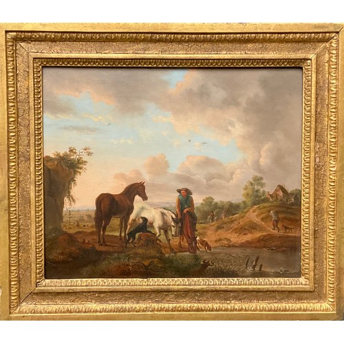 653 - Hendrik Aarnout Myin (1760 - 1826)
Watering the Horses
signed, oil on panel, 29cm x 35cm