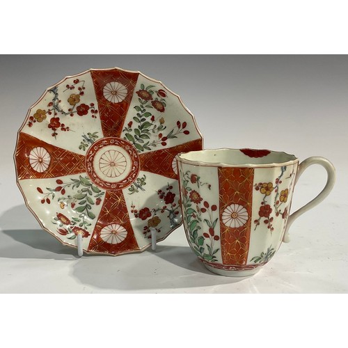 217 - A Worcester porcelain Scarlet Japan pattern coffee cup and saucer, the saucer 13.5cm diameter, c.177... 