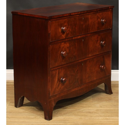 2050 - A George IV mahogany chest, crossbanded rectangular top above three long graduated cockbeaded drawer... 