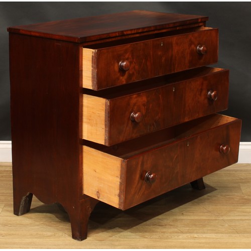 2050 - A George IV mahogany chest, crossbanded rectangular top above three long graduated cockbeaded drawer... 