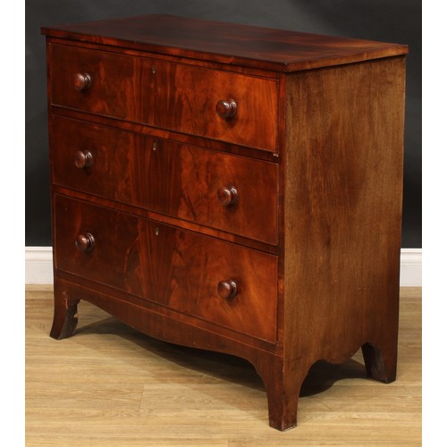 2050 - A George IV mahogany chest, crossbanded rectangular top above three long graduated cockbeaded drawer... 