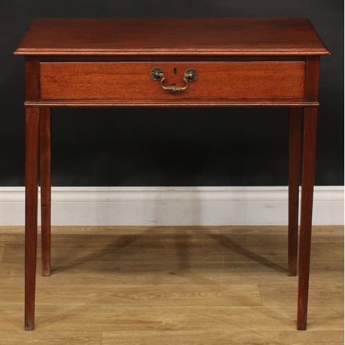 2221 - A George III mahogany side table, rectangular top with moulded edge above a long frieze drawer, tape... 