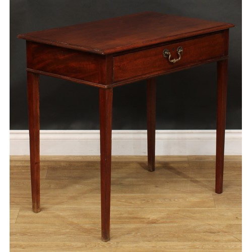 2221 - A George III mahogany side table, rectangular top with moulded edge above a long frieze drawer, tape... 