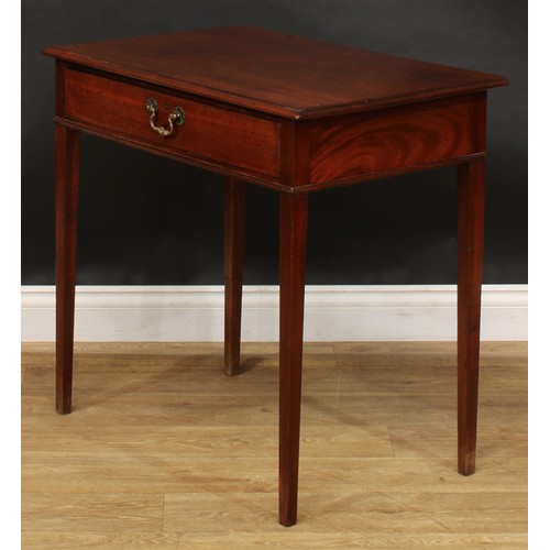 2221 - A George III mahogany side table, rectangular top with moulded edge above a long frieze drawer, tape... 