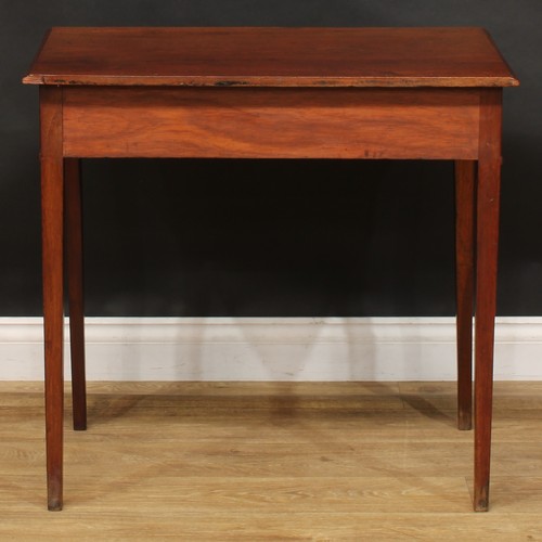 2221 - A George III mahogany side table, rectangular top with moulded edge above a long frieze drawer, tape... 