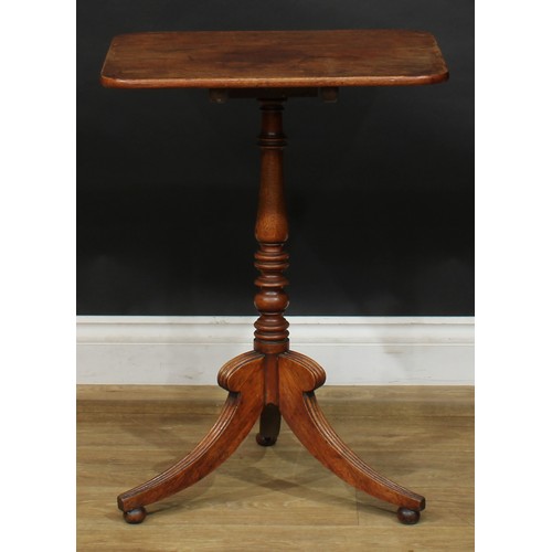 1983 - A Post-Regency mahogany tripod occasional table, rounded rectangular tilting top, turned column, ree... 