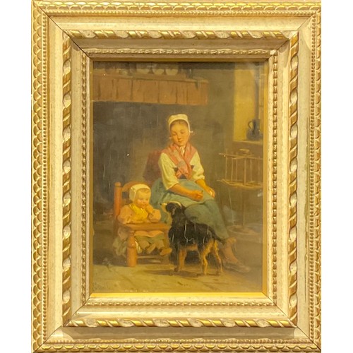 676 - Louis Simon Cabaillot Lassalle (1810-1870), Feeding Time, signed L Lassalle, oil on panel, 20cm x 15... 