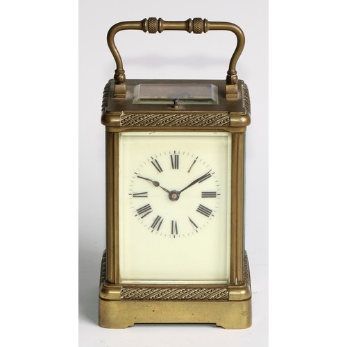 1750 - A French brass repeating carriage clock, 6.5cm rectangular dial inscribed with Roman numerals, repea... 