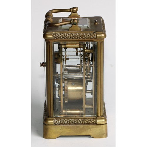 1750 - A French brass repeating carriage clock, 6.5cm rectangular dial inscribed with Roman numerals, repea... 