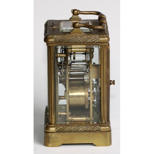 1750 - A French brass repeating carriage clock, 6.5cm rectangular dial inscribed with Roman numerals, repea... 