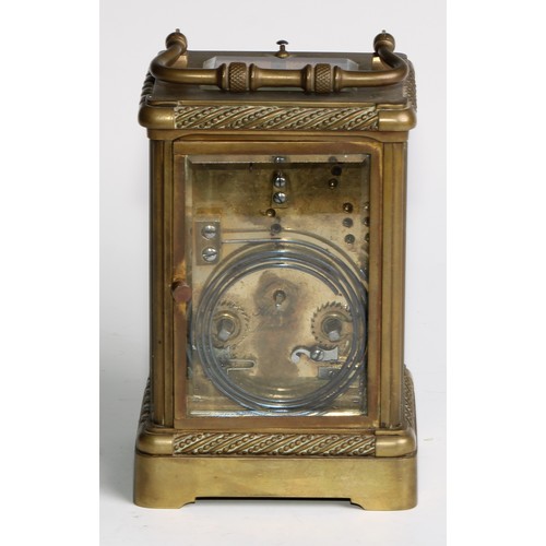 1750 - A French brass repeating carriage clock, 6.5cm rectangular dial inscribed with Roman numerals, repea... 