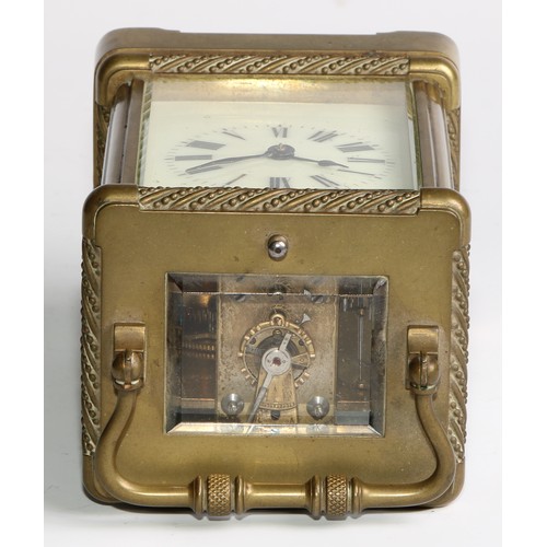 1750 - A French brass repeating carriage clock, 6.5cm rectangular dial inscribed with Roman numerals, repea... 