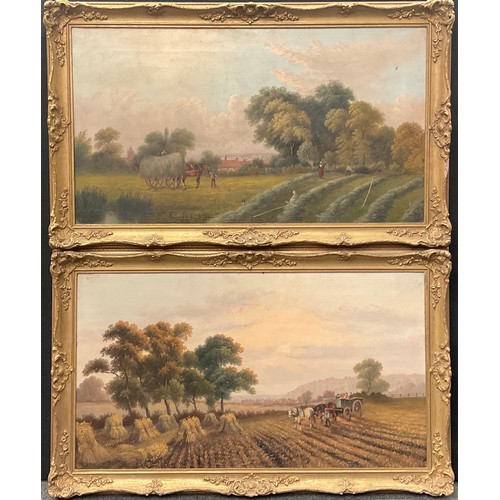 568 - B Cook (late 19th/early 20th century)
A pair, Haymaking and Bringing in the Harvest
signed, oil on c... 