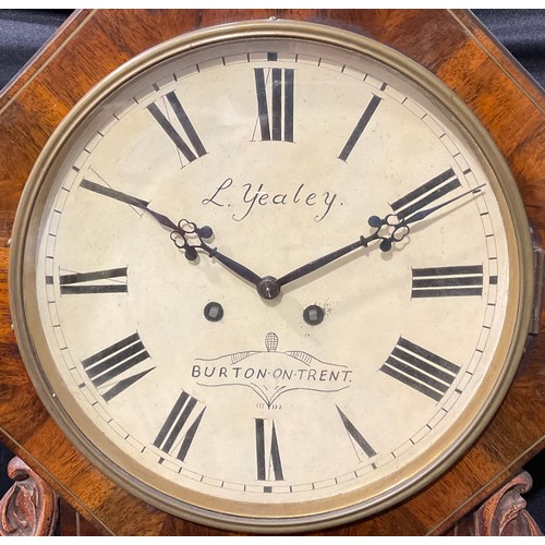 2379 - A Victorian brass strung mahogany drop-dial wall clock, 25.5cm circular dial inscribed L. Yealey, BU... 