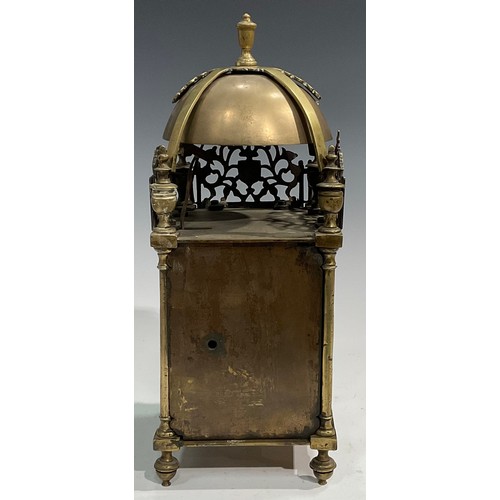 2380 - A 19th century brass lantern clock, 15cm chapter ring engraved with Roman numerals, twin winding hol... 