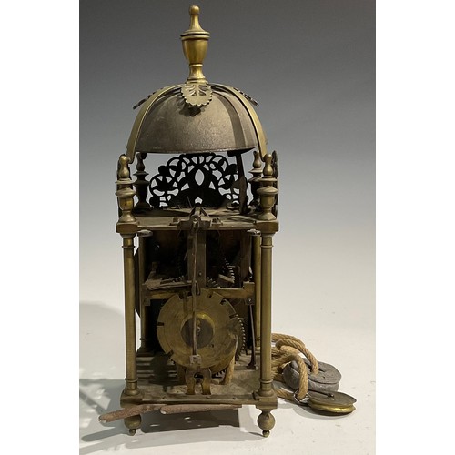 2381 - A 17th century brass lantern clock, 16cm brass dial inscribed R Witter?, Over Whittacre fecit, Roman... 