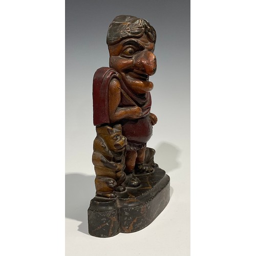 1813 - A pair of 19th century cold painted cast iron Punch and Judy doorstops, Punch dressed as a Roman and... 