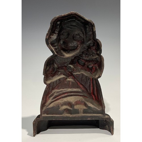 1813 - A pair of 19th century cold painted cast iron Punch and Judy doorstops, Punch dressed as a Roman and... 