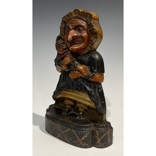 1813 - A pair of 19th century cold painted cast iron Punch and Judy doorstops, Punch dressed as a Roman and... 